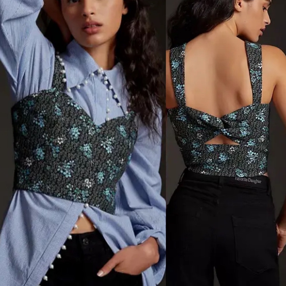 Sachin + Babi Black and Blue Floral Crop Top